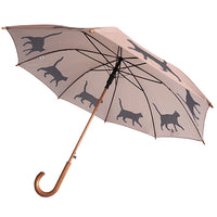 Cat Dark Brown on Tan Wood Handle Premium Umbrella