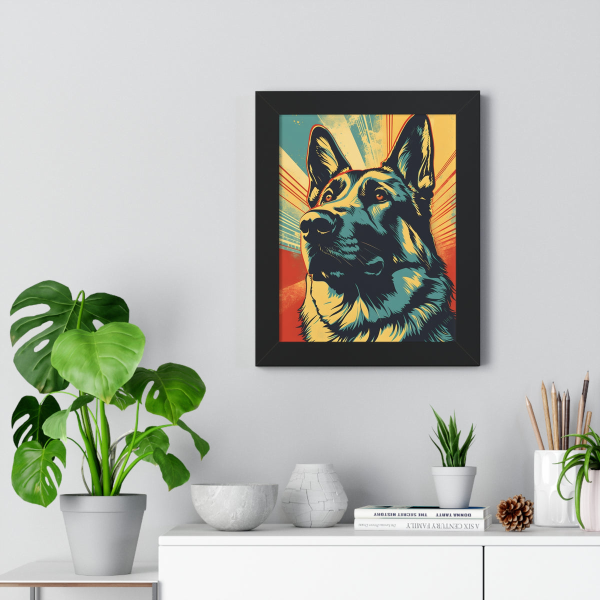 German Shepherd Pop-Art Retro Framed Print