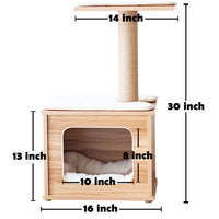Catry Cedar Wooden Cat Tree Condo with Natural Jute Rope Scratching Post