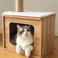 Catry Cedar Wooden Cat Tree Condo with Natural Jute Rope Scratching Post