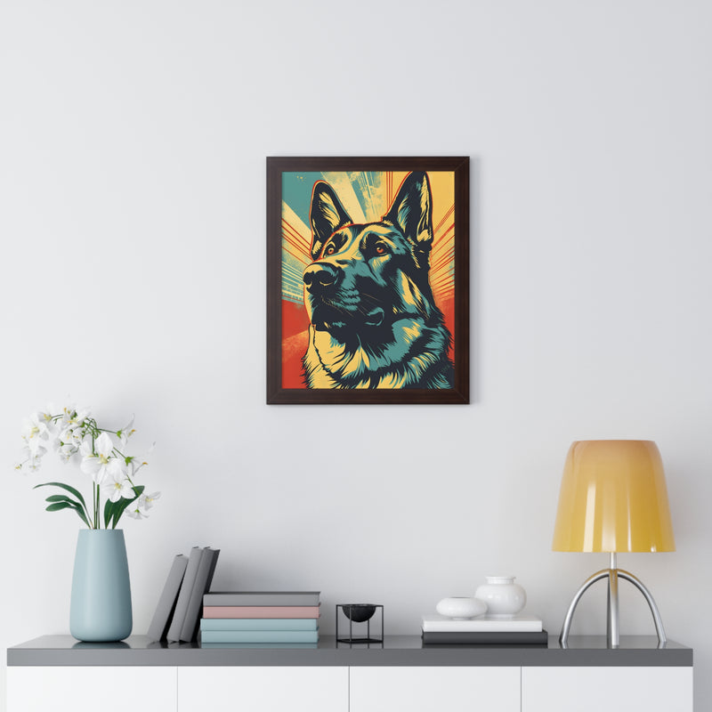 German Shepherd Pop-Art Retro Framed Print