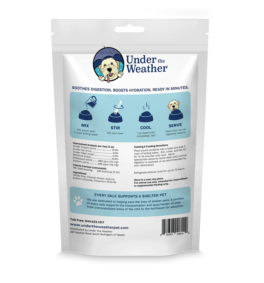 Under the Weather for Dogs - Rice & Chicken meal mix 7 oz