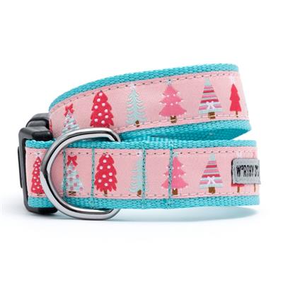 Pink Holiday Trees Dog Collar