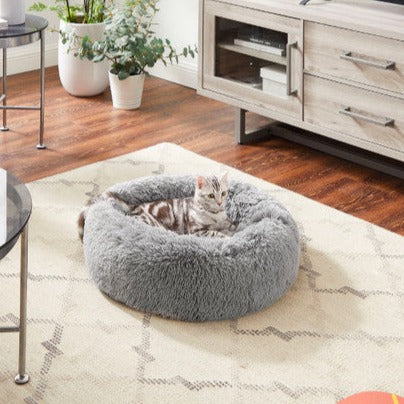 The Calming Grey Donut Shag Pet Beds