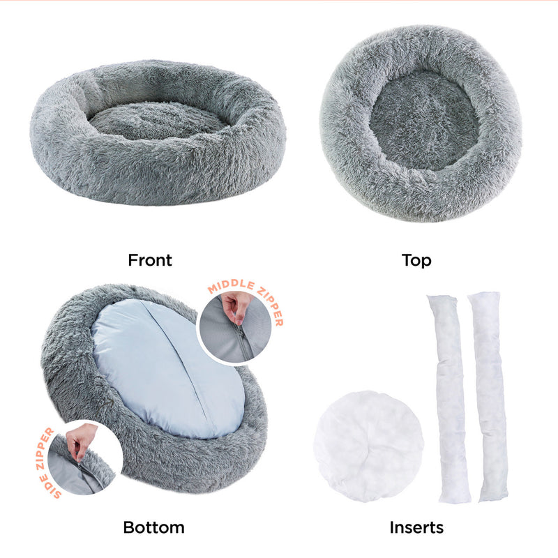 The Calming Grey Donut Shag Pet Beds