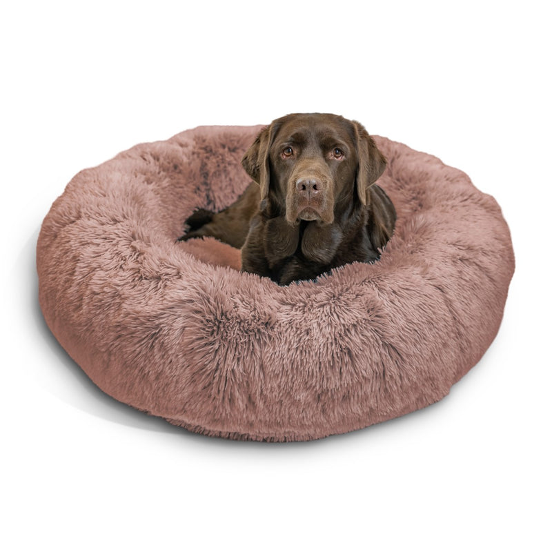 The Calming Dusty Rose Donut Shag Pet Beds