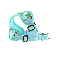Surfboard and Palm Print Fabric Mesh Wrap and Snap Choke Free Step In Harness