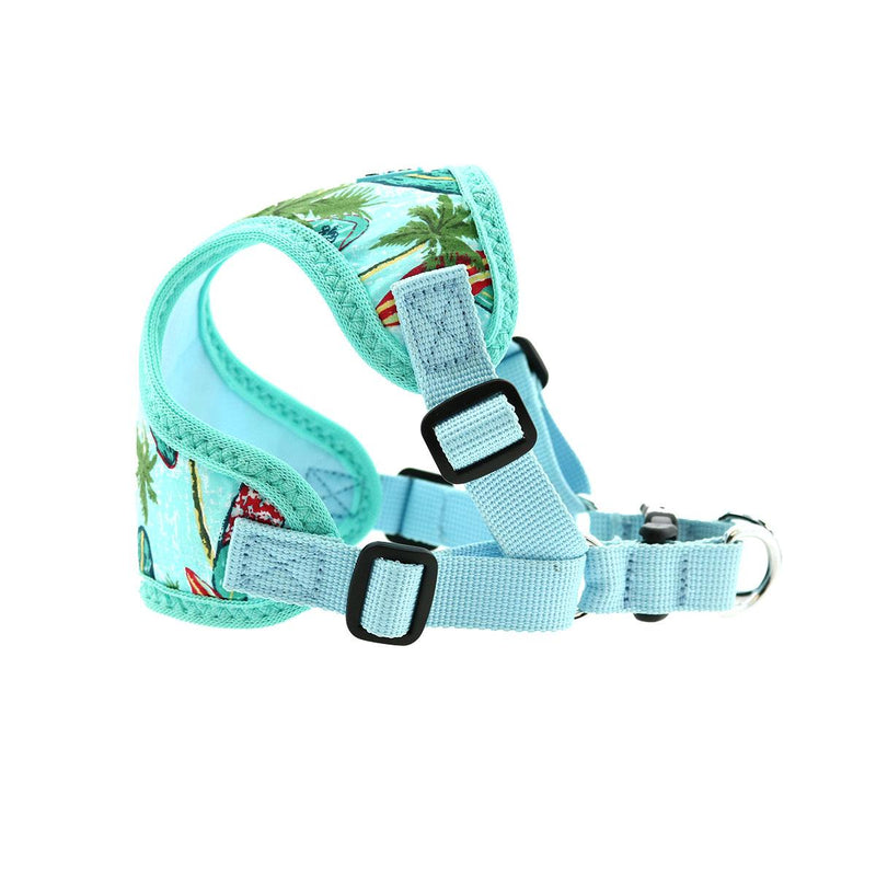 Surfboard and Palm Print Fabric Mesh Wrap and Snap Choke Free Step In Harness