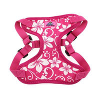 Pink Hibiscus Print Fabric over Mesh Wrap and Snap Choke Free Step In Harness