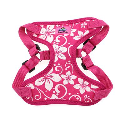 Pink Hibiscus Print Fabric over Mesh Wrap and Snap Choke Free Step In Harness
