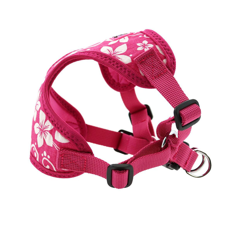 Pink Hibiscus Print Fabric over Mesh Wrap and Snap Choke Free Step In Harness