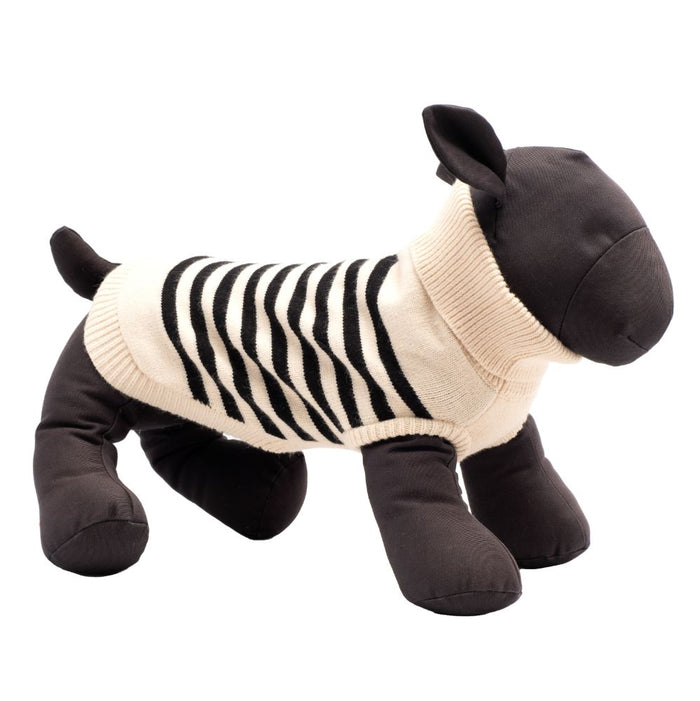 Cream Black Stripe Roll Sweater