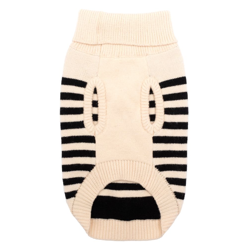 Cream Black Stripe Roll Sweater