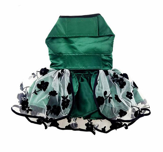 Green and Black Satin Holiday Harness Dress with Leash