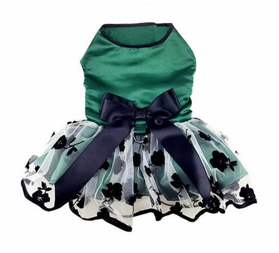 Green and Black Satin Holiday Harness Dress with Leash