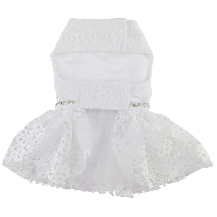 White Lace Wedding Harness Dress with Leash