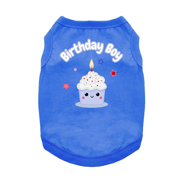Birthday Boy All-Cotton Sleeveless Pet Shirt - Blue
