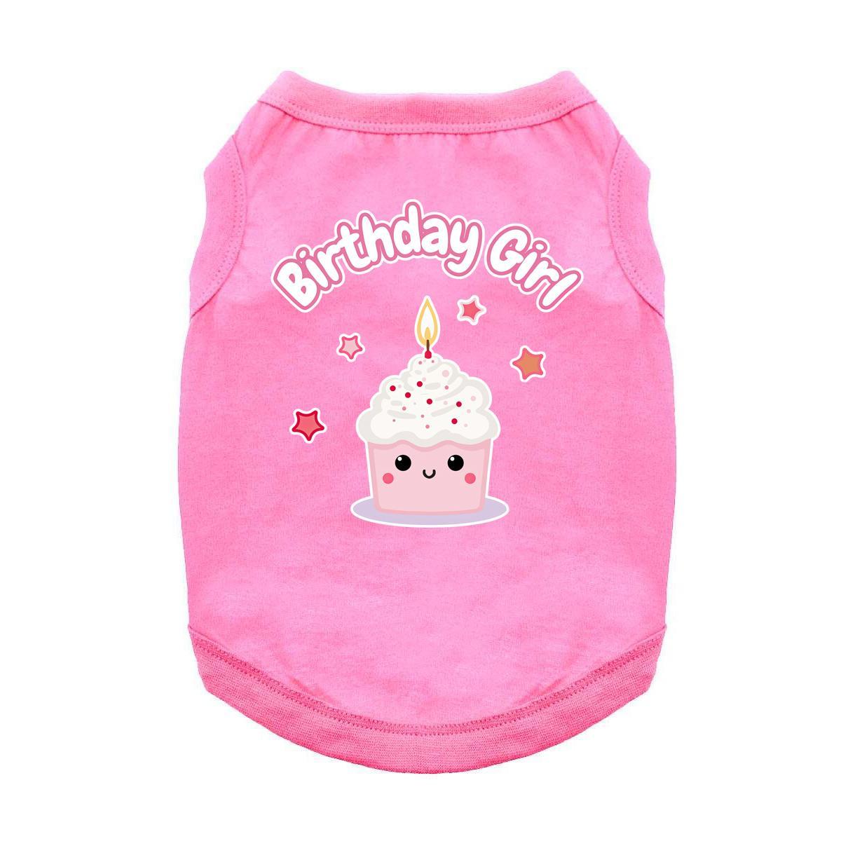 Birthday Girl All-Cotton Sleeveless Pet Shirt - Pink