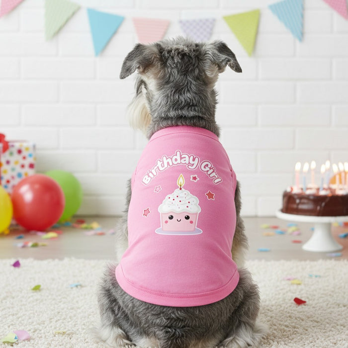 Birthday Girl All-Cotton Sleeveless Pet Shirt - Pink