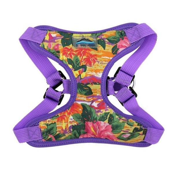 Sunset Hibiscus Print & Mesh Wrap and Snap Choke Free Step In Harness
