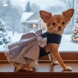 Black Velvet Grey Snowflake Harness Dress with Leash