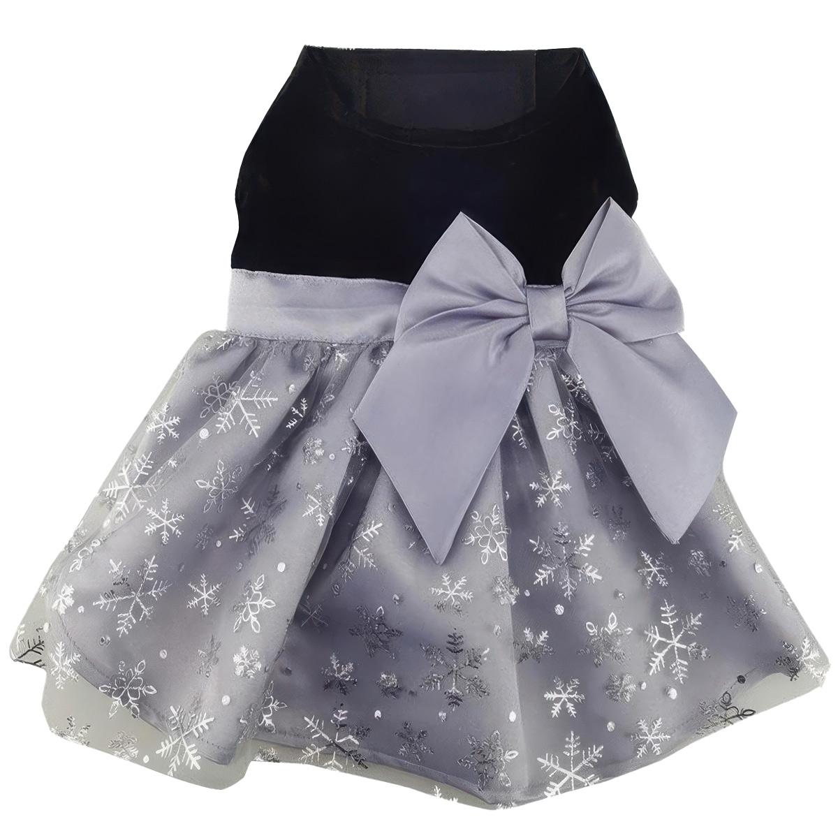 Black Velvet Grey Snowflake Harness Dress with Leash