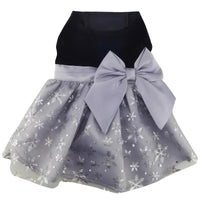 Black Velvet Grey Snowflake Harness Dress with Leash