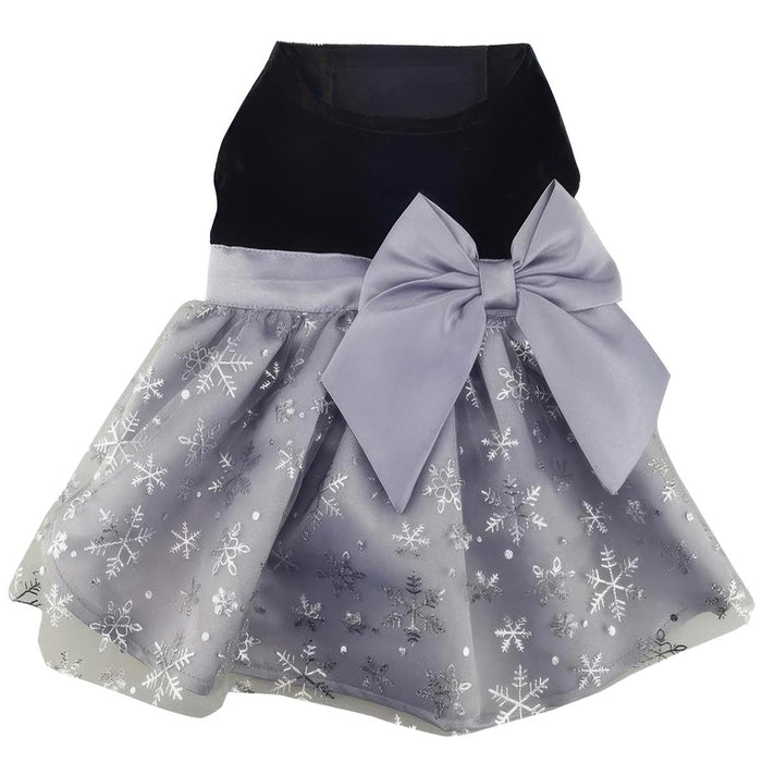 Black Velvet Grey Snowflake Harness Dress with Leash