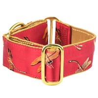 Dragonflies Red – Silk Brocade Dog Collar