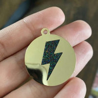 Lightning Black Glitter Pet ID Tag - Gold
