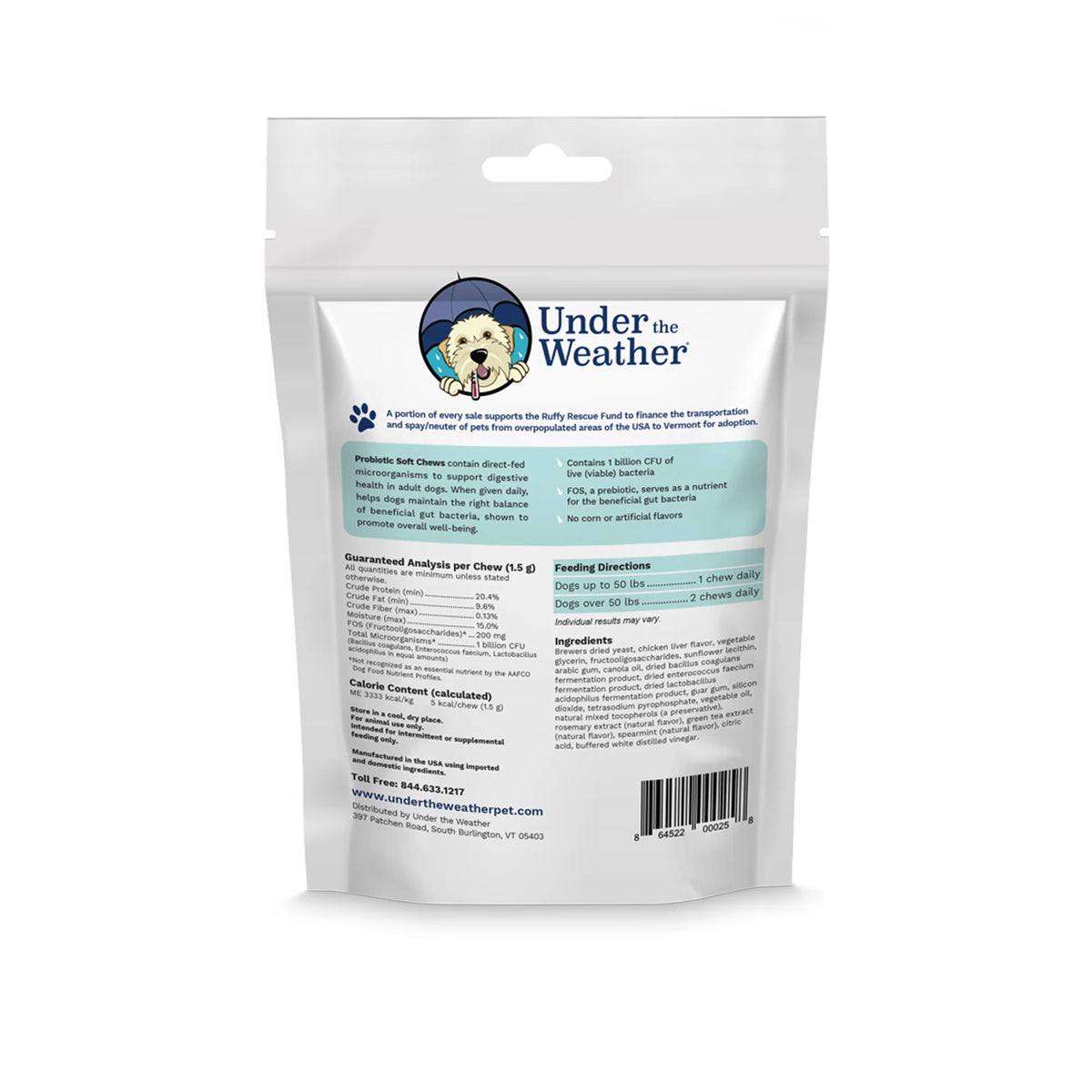 Under the Weather for Dogs - Probiotic Soft Chews - 60 Chews