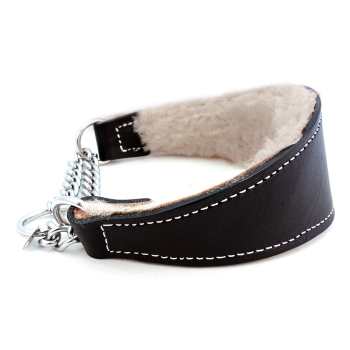 Martingale Shearling-Lined Black Leather Collar
