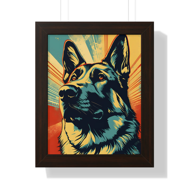 German Shepherd Pop-Art Retro Framed Print