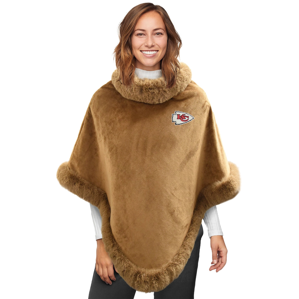 Kansas City Chiefs Fur Trim Poncho