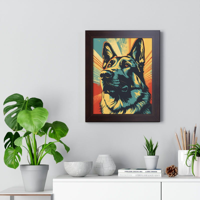 German Shepherd Pop-Art Retro Framed Print