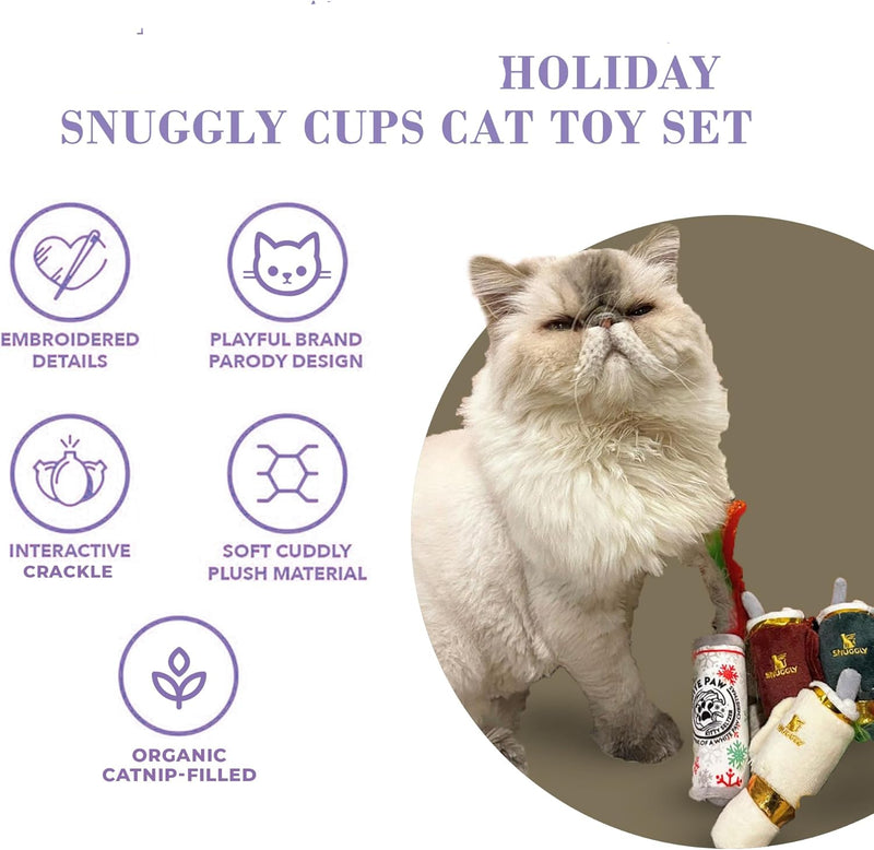 Holiday Snuggly Cups Cat Toy Set (Red, Ivory, Green)