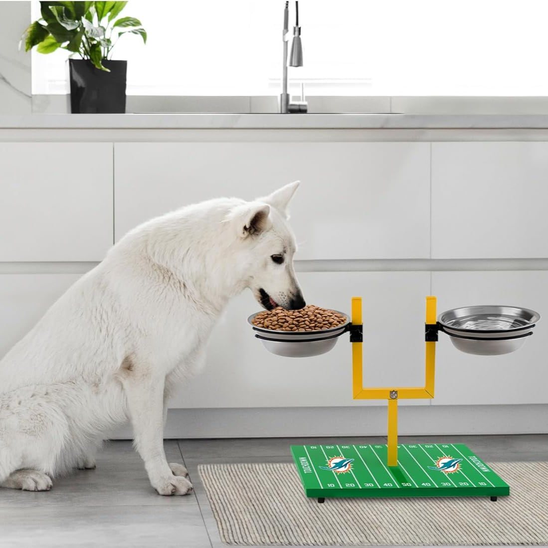 Miami Dolphins Goal Post Double Bowl Pet Feeder