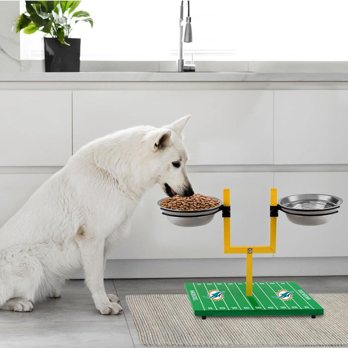 Miami Dolphins Goal Post Double Bowl Pet Feeder