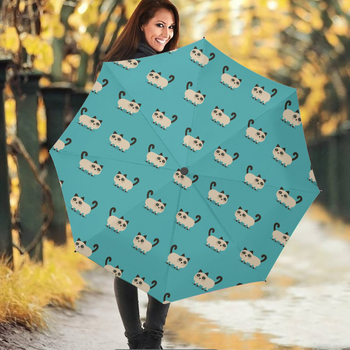 Grumpy Cat Teal Auto Open/Close Umbrella