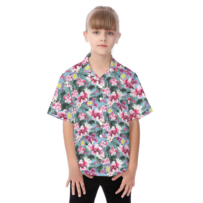 Aston Villa FC 25/26 Team-Inspired Kids Cotton-Blend Hawaiian Shirt
