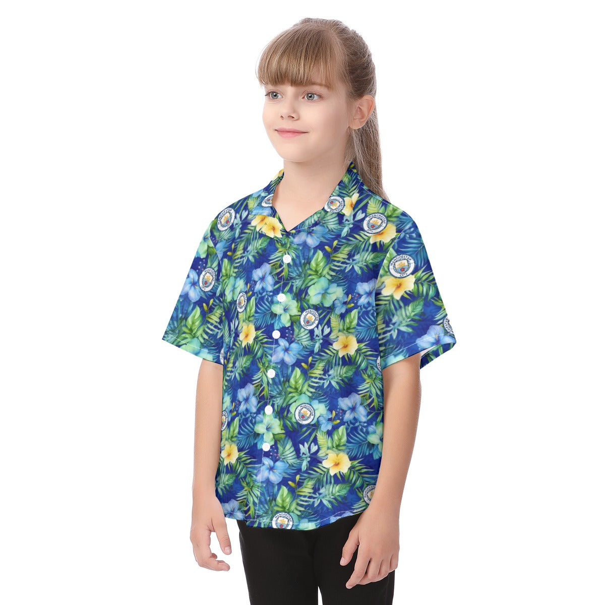 Manchester City FC 25/26 Team-Inspired Kids Cotton-Blend Hawaiian Shirt