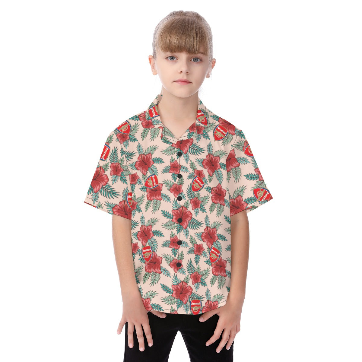 Arsenal FC 25/26 Team-Inspired Kids Cotton-Blend Hawaiian Shirt