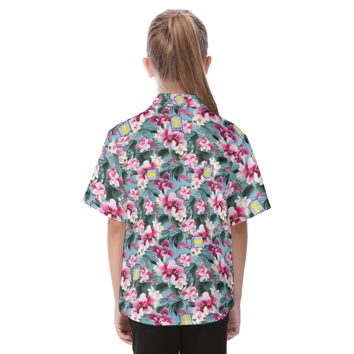 Aston Villa FC 25/26 Team-Inspired Kids Cotton-Blend Hawaiian Shirt