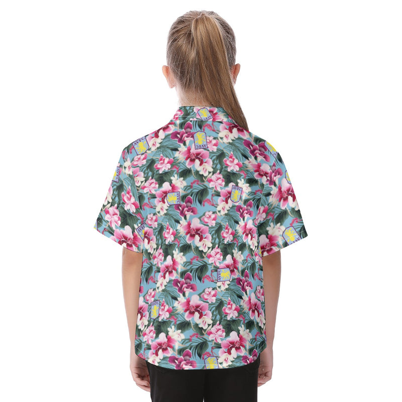 Aston Villa FC 25/26 Team-Inspired Kids Cotton-Blend Hawaiian Shirt