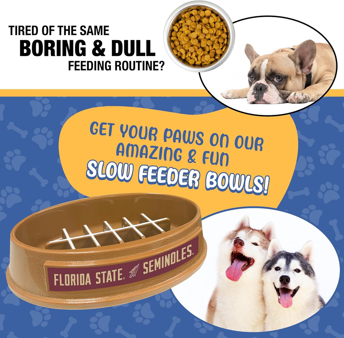 FL State Seminoles Football Slow Feeder Bowl