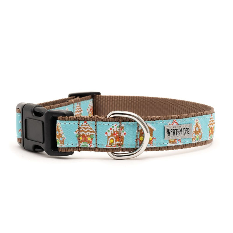 Blue Gingerbread Houses Dog Collars