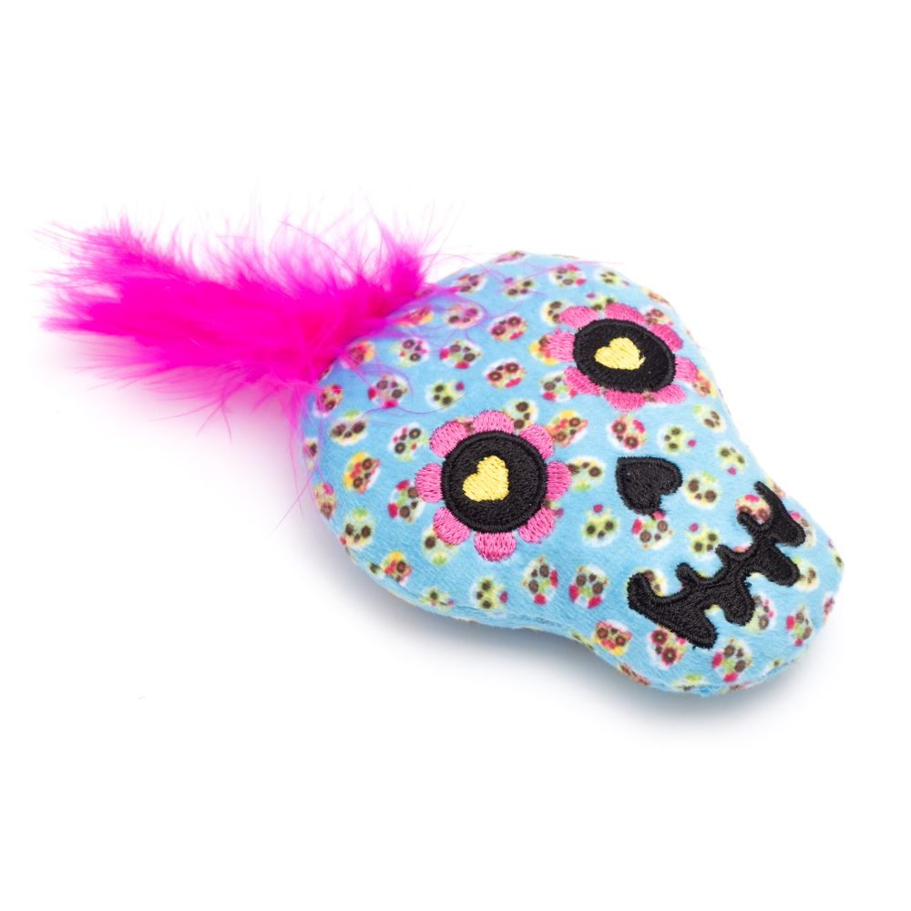 Blue Sugar Skull Cat Toy