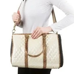 JL Duffel Ivory Quilted Luxe Faux Snake Trim
