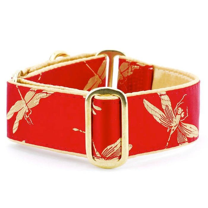 Dragonflies Red Satin-Lined 2" Extra Wide Martingale Dog Collar