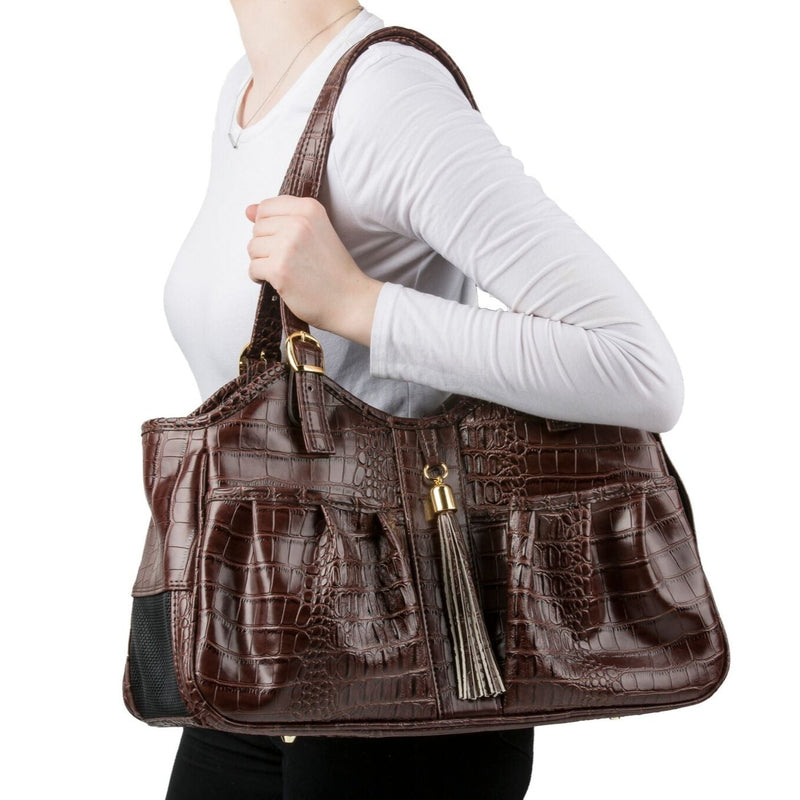 Metro Brown Croco Bag Carrier with Tassel